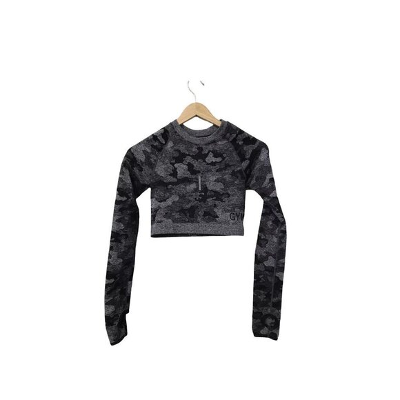 GYMSHARK Women’s Adapt Crop Top Seamless Long Sleeve Camo Print Size Small - Picture 1 of 5